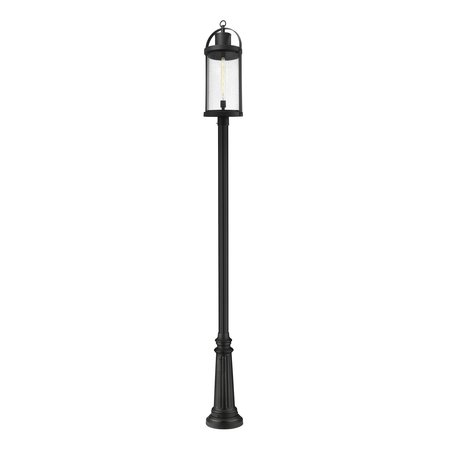 Z-LITE Roundhouse 1 Light Outdoor Post Mounted Fixture, Black And Clear Seedy 569PHXL-511P-BK